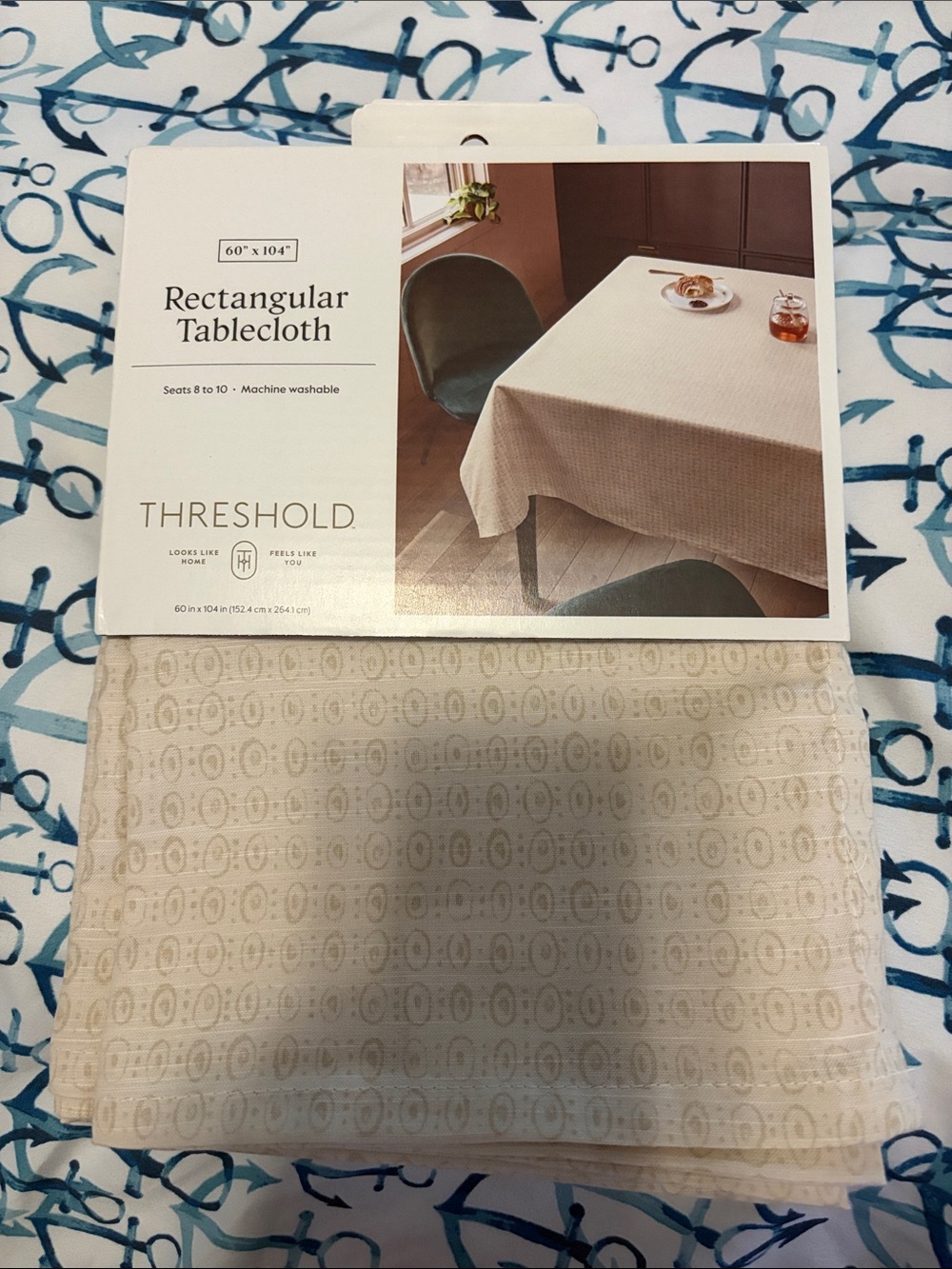 Threshold Cream Rectangular Tablecloth with Subtle Oval Motif